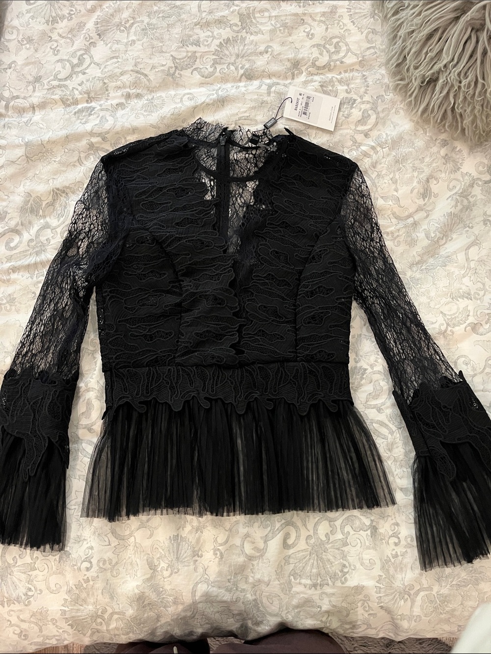Bardot Black Lace Long-Sleeve Peplum Top